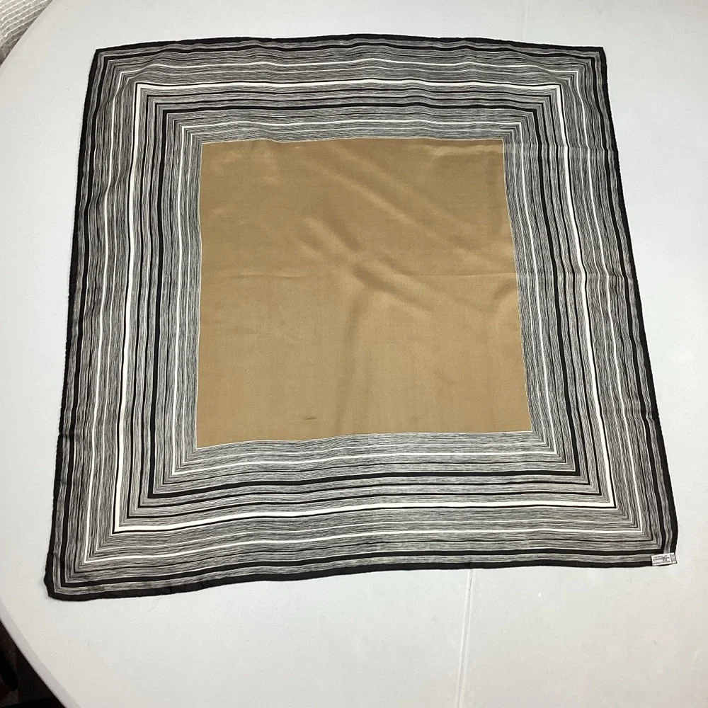 Vintage Baar & Beards Inc. Silk Scarf Black, White & Tan
